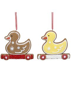 Gisela Graham Gingerbread Duck on Cart Decoration x2